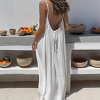 Aurelia Sun Relaxed Spaghetti-Strap Summer Dress – Beige
