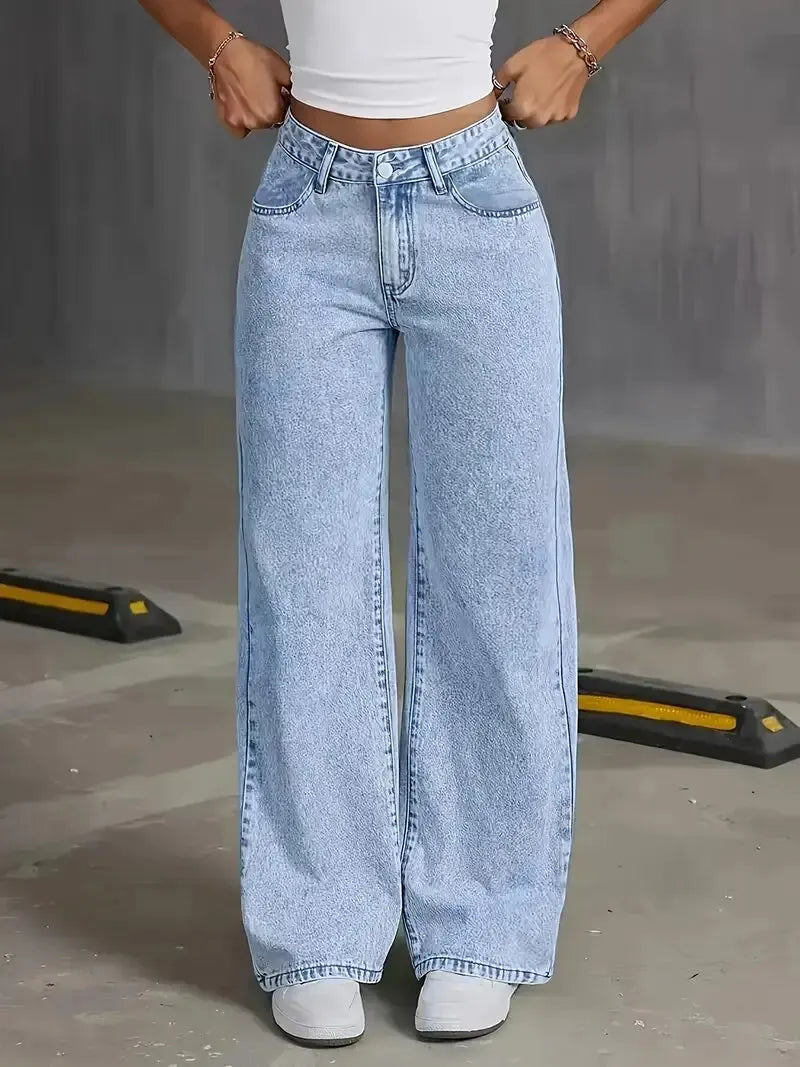 Denim Relaxed Wide-Leg Jeans