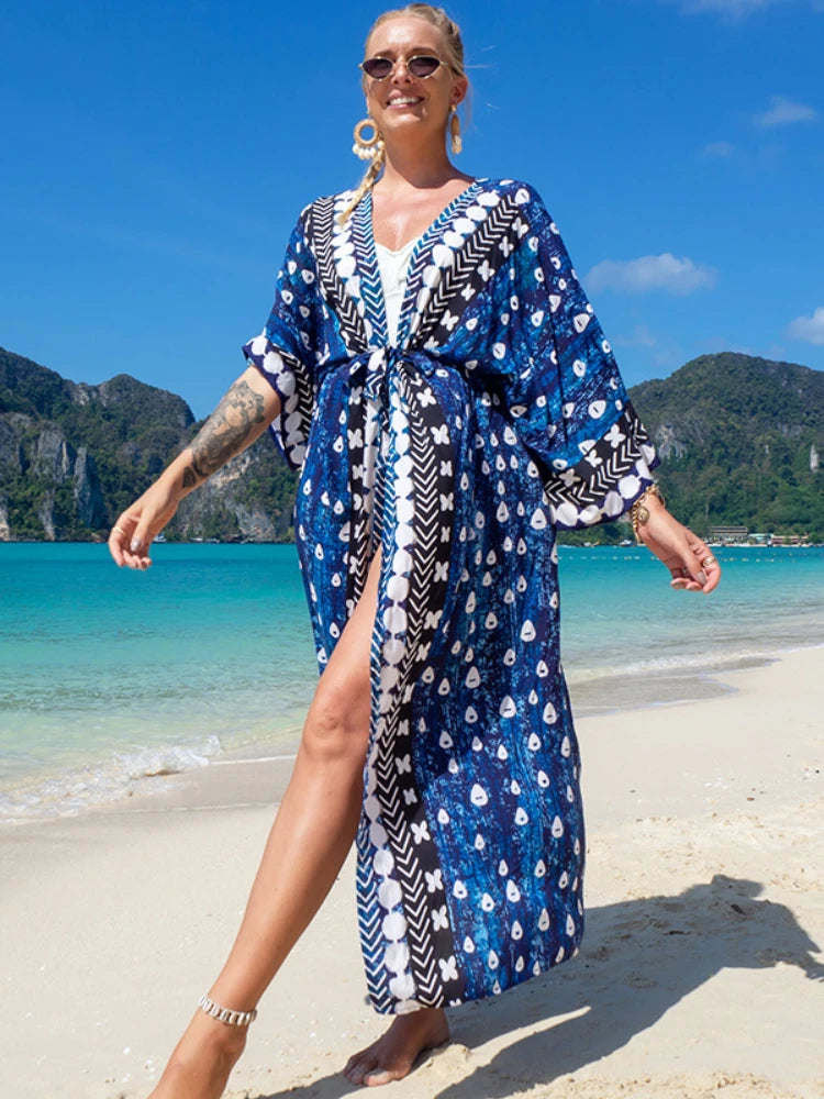 Printed Belted Kimono Cover-Up