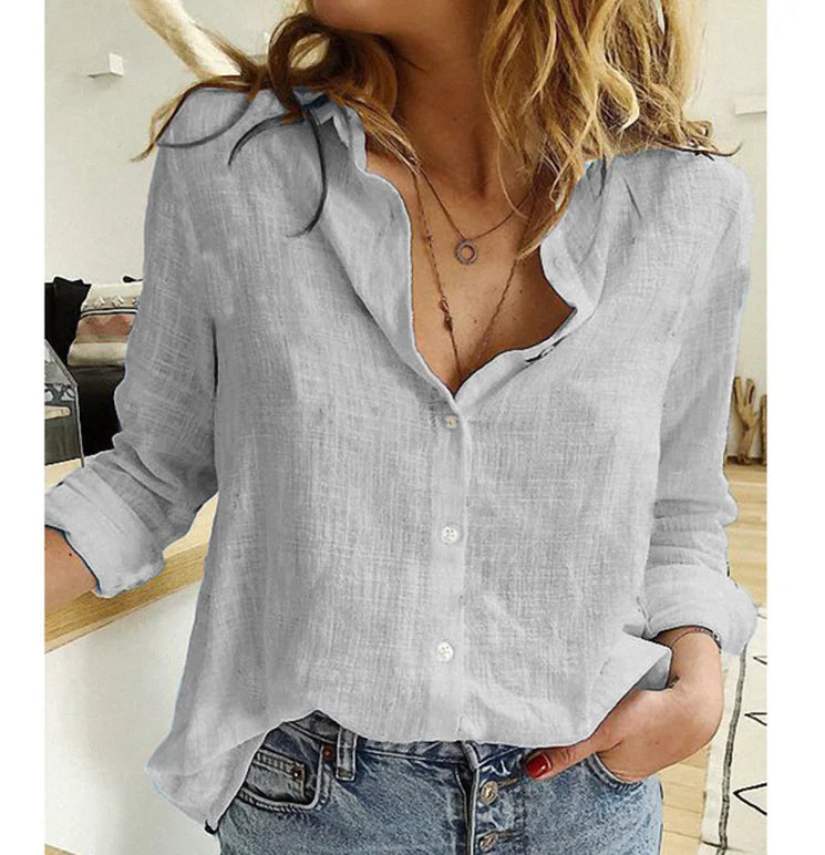 Cotton-Linen Long-Sleeve Oversized Blouse