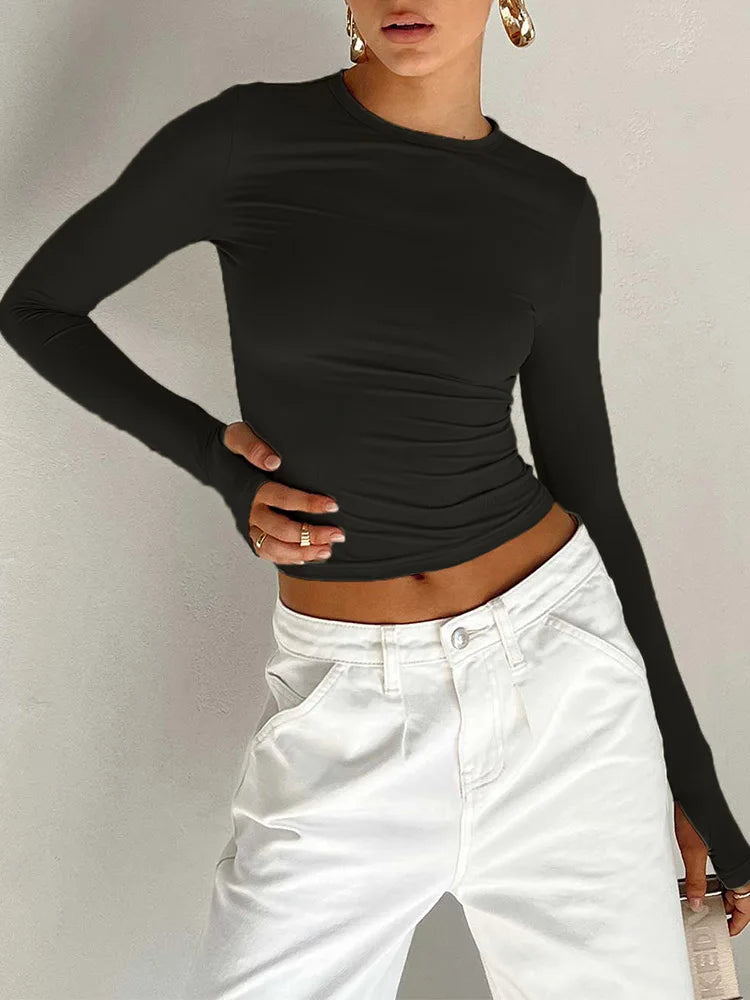 Thumbhole Long-Sleeve Crop Top