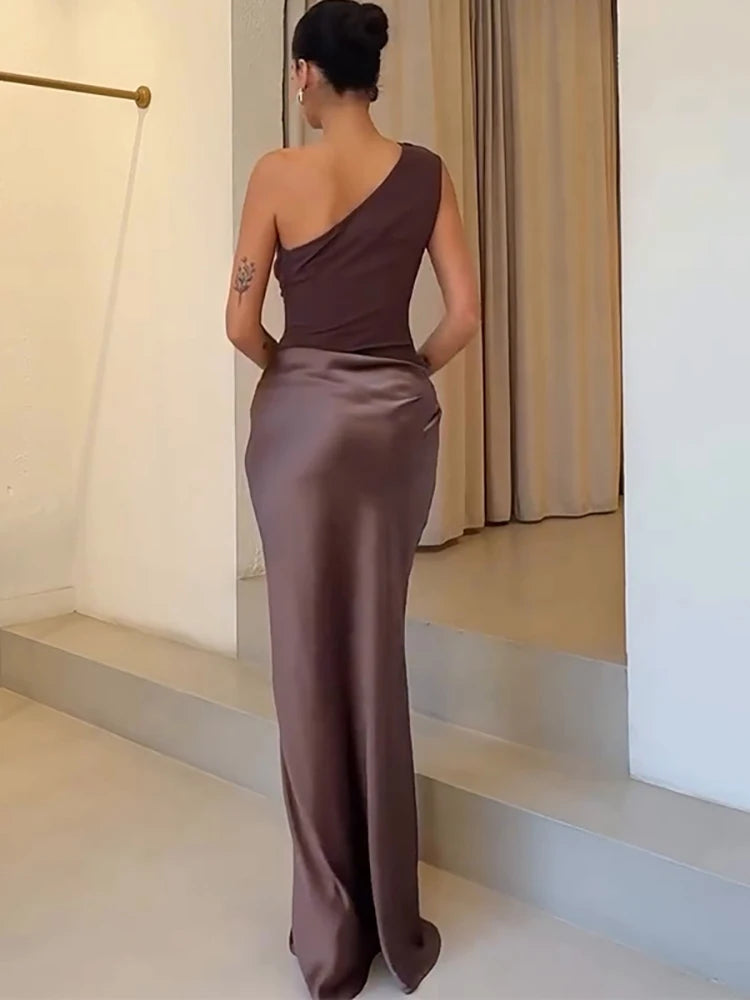Satin-Look One-Shoulder Maxi Dress