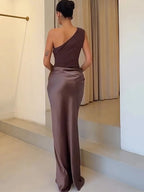 Satin-Look One-Shoulder Maxi Dress