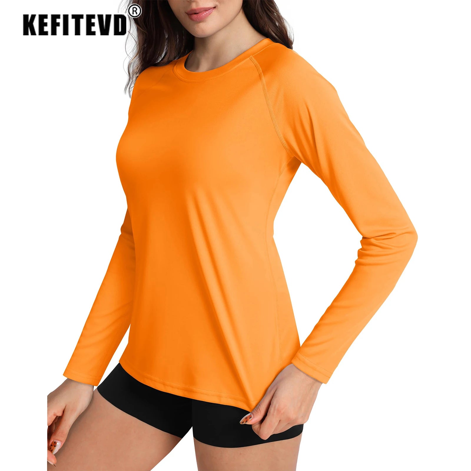 KEFITEVD Quick Dry Women's UPF 50+ Long Sleeve T-Shirts Skin Sun/UV Protection Breathable Lightweight Swim Outdoor Hiking Shirts