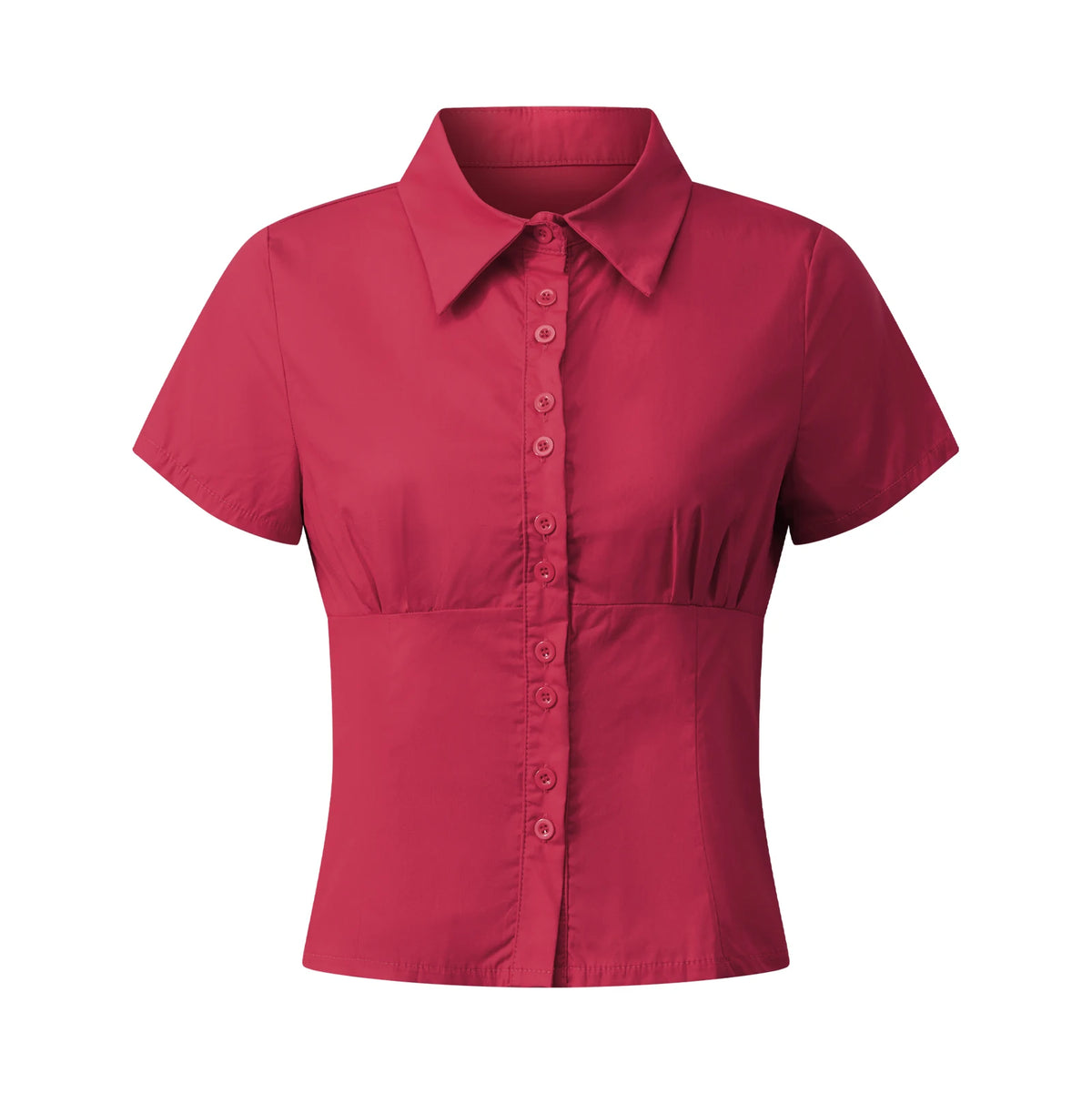 Button-Up Short-Sleeve Cropped Blouse