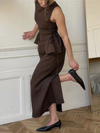 Lace-Up Linen Vest & Skirt Set