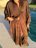Striped Shirt & Wide-Leg Pants Set