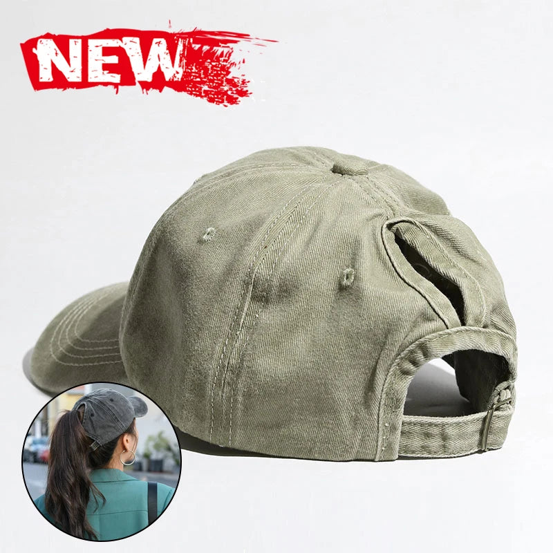 Washed High Ponytail Baseball Cap