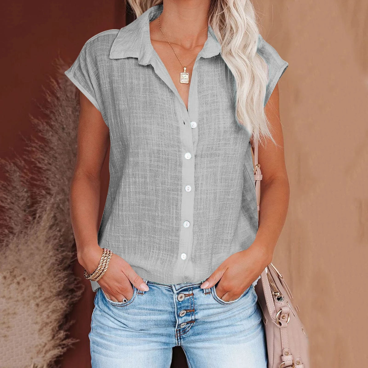 Cotton-Linen Short-Sleeve Relaxed T-Shirt