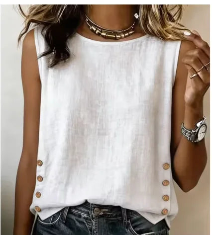 Cotton-Linen Button-Up Relaxed Blouse