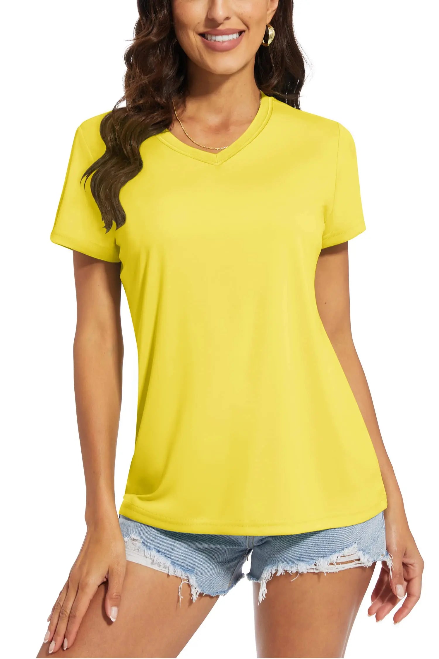 TACVASEN UPF 50+ Summer Short Sleeve V-Neck T-shirts Womens Sun Protection T-shirts Quick Dry Hiking Running Tee Shirts Tops