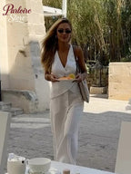 Linen Wrap Top & Wide-Leg Pants Set