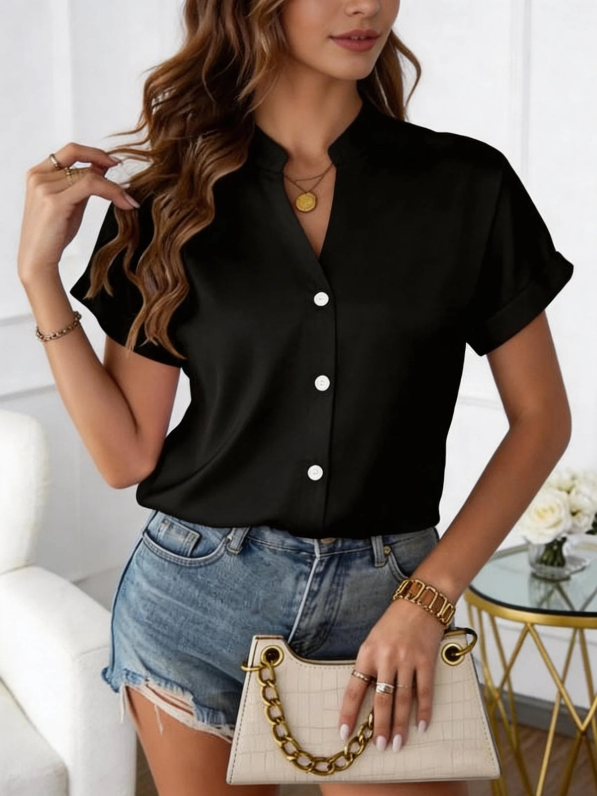V-Neck Relaxed Slim-Fit Blouse