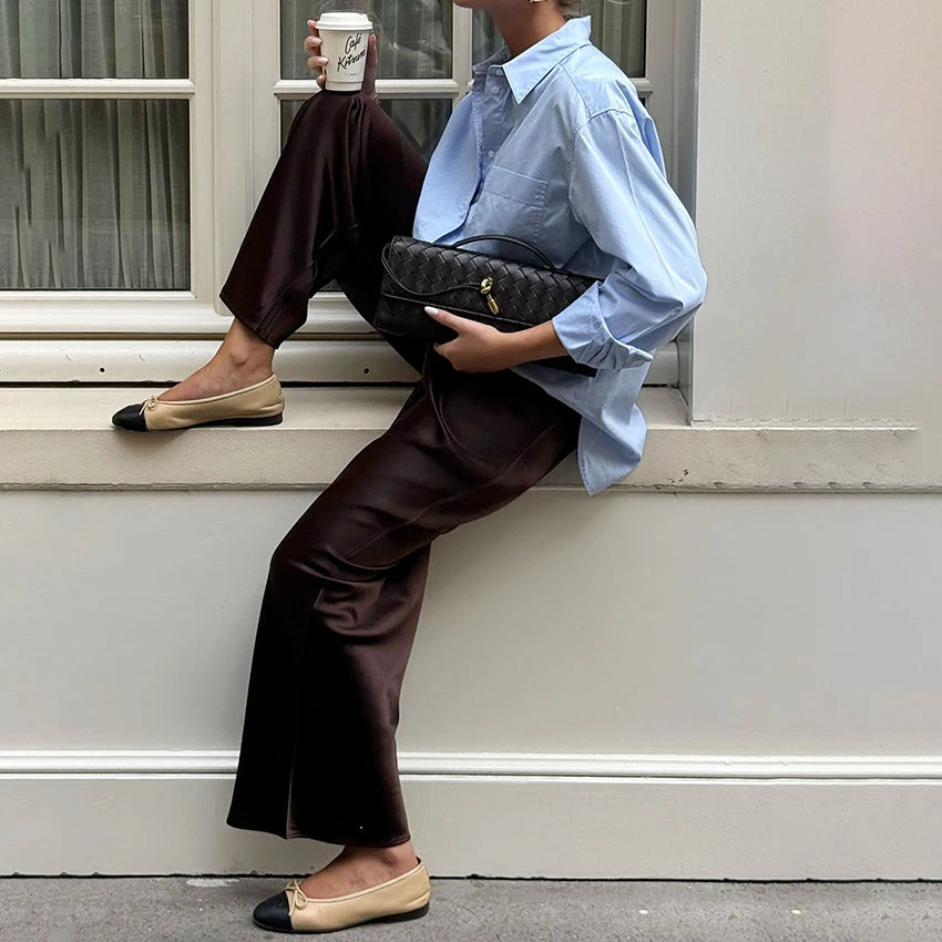 Lustre High-Waist Wide-Leg Trousers
