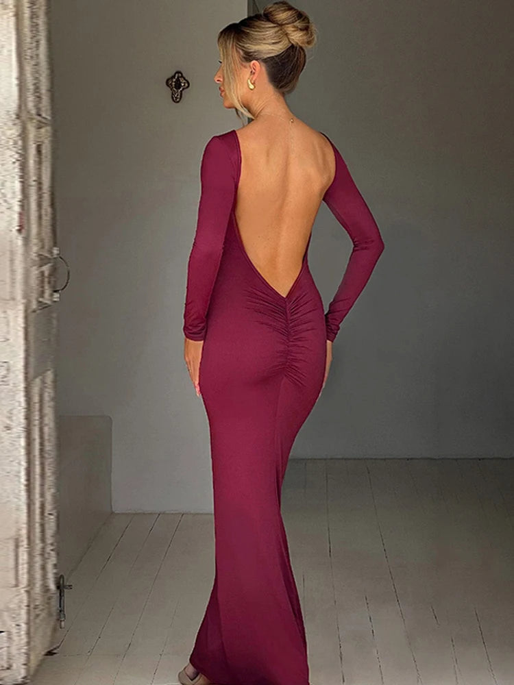 Long-Sleeve Backless Maxi Dress