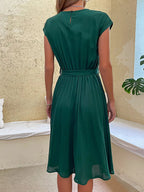 Pleated Short-Sleeve Midi Dress