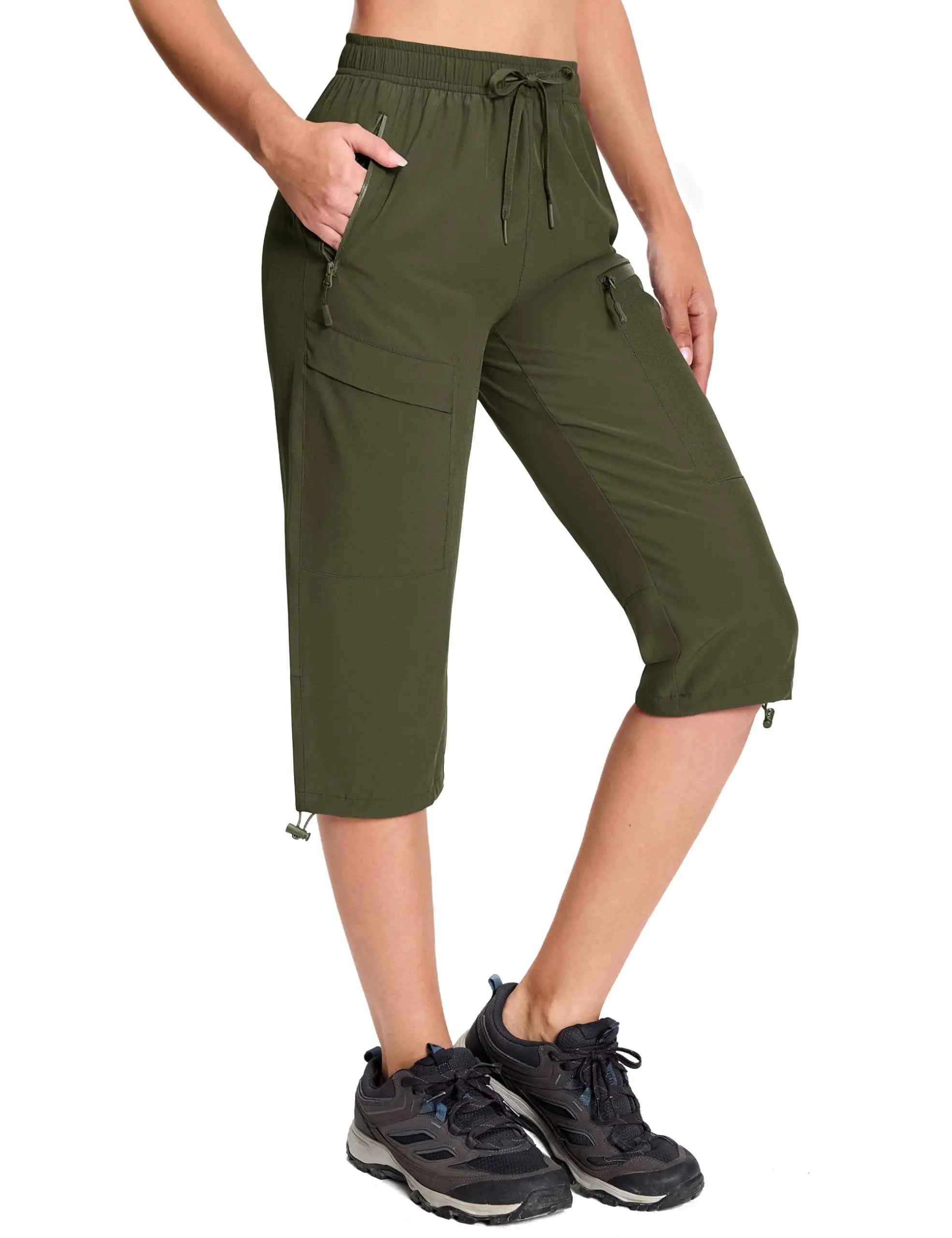 TACVASEN UPF50+ Quick Dry Capri Pants Womens Summer Hiking Cargo Pants 5 Pockets Waterproof Sun UV Protection Knee Length Shorts