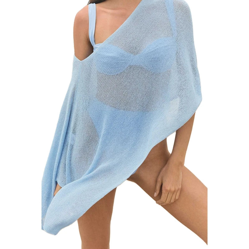 Open-Knit Asymmetric Beach Cover-Up