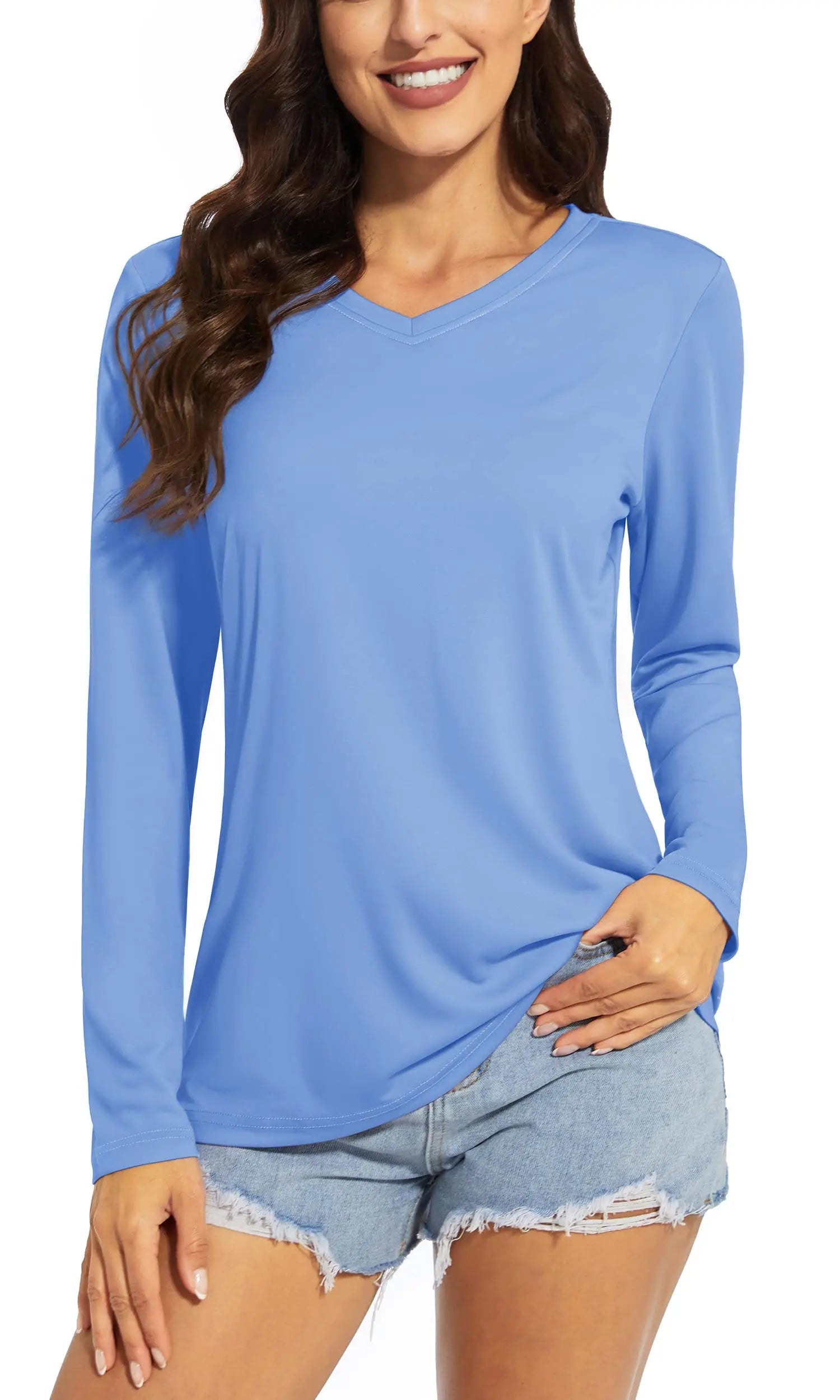 TACVASEN Summer UPF 50+ Long Sleeve T-Shirts Womens Sun Protection V Neck Fashion Tee Shirts Quick Dry Outdoor Hiking Pullover