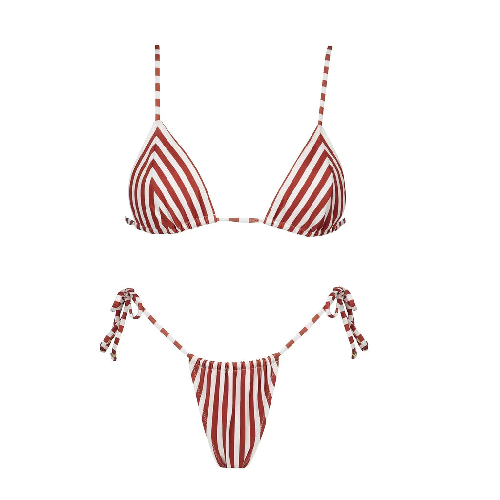 Striped Three-Piece Bandeau Bikini Set