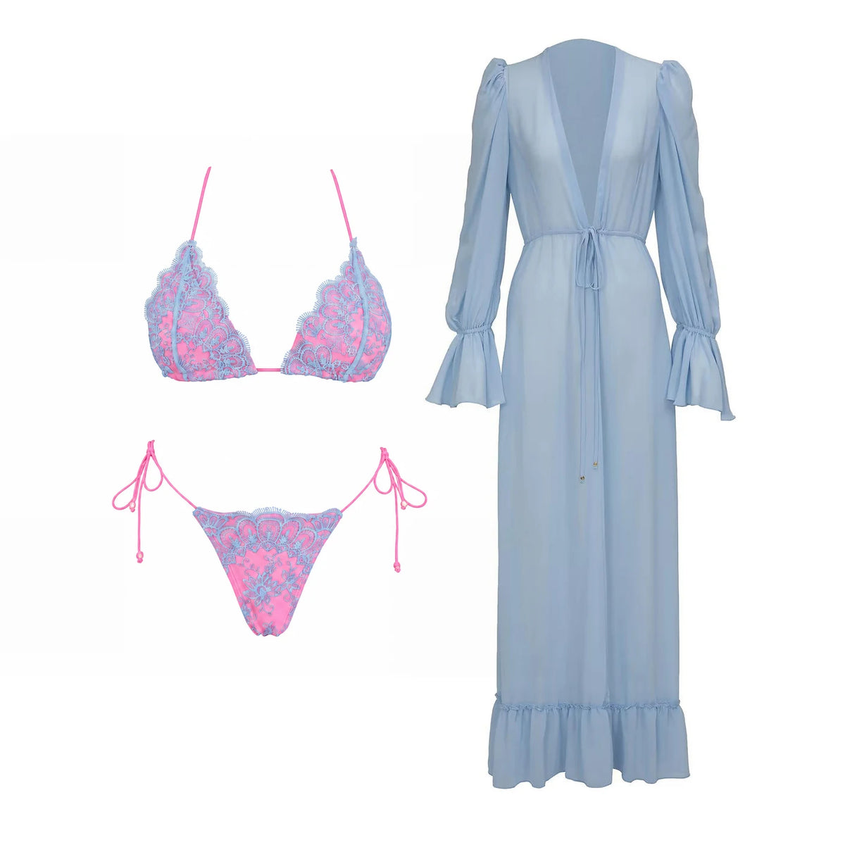 Lace Three-Piece Bikini Cover-Up Set