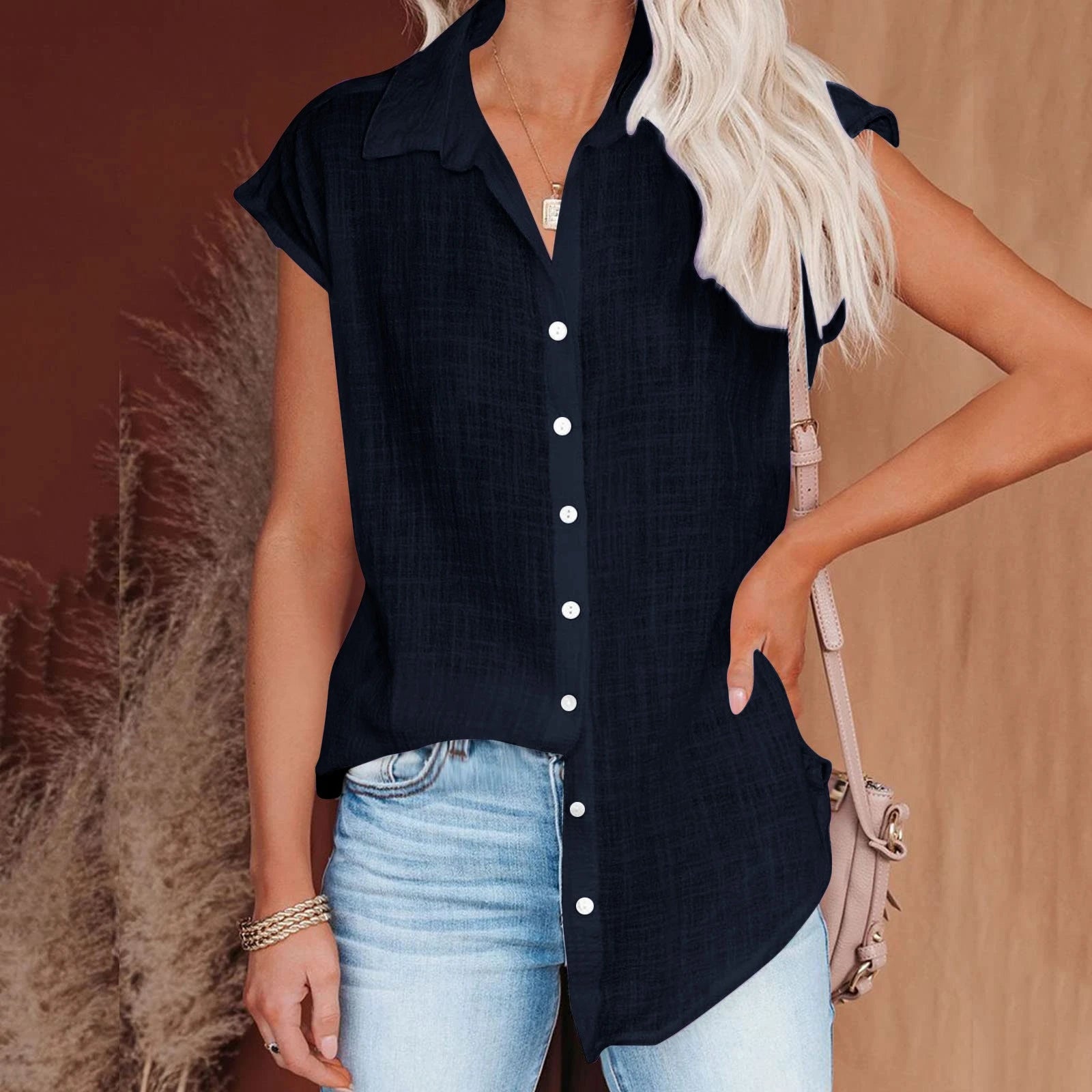 Cotton-Linen Short-Sleeve Relaxed T-Shirt