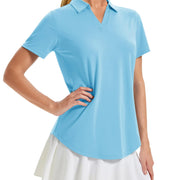 TACVASEN Womens UPF 50+ Sun Protection Golf Polo Shirts Short Sleeve V-Neck Curved Hem Tennis Tops Moisture Wicking Shirts