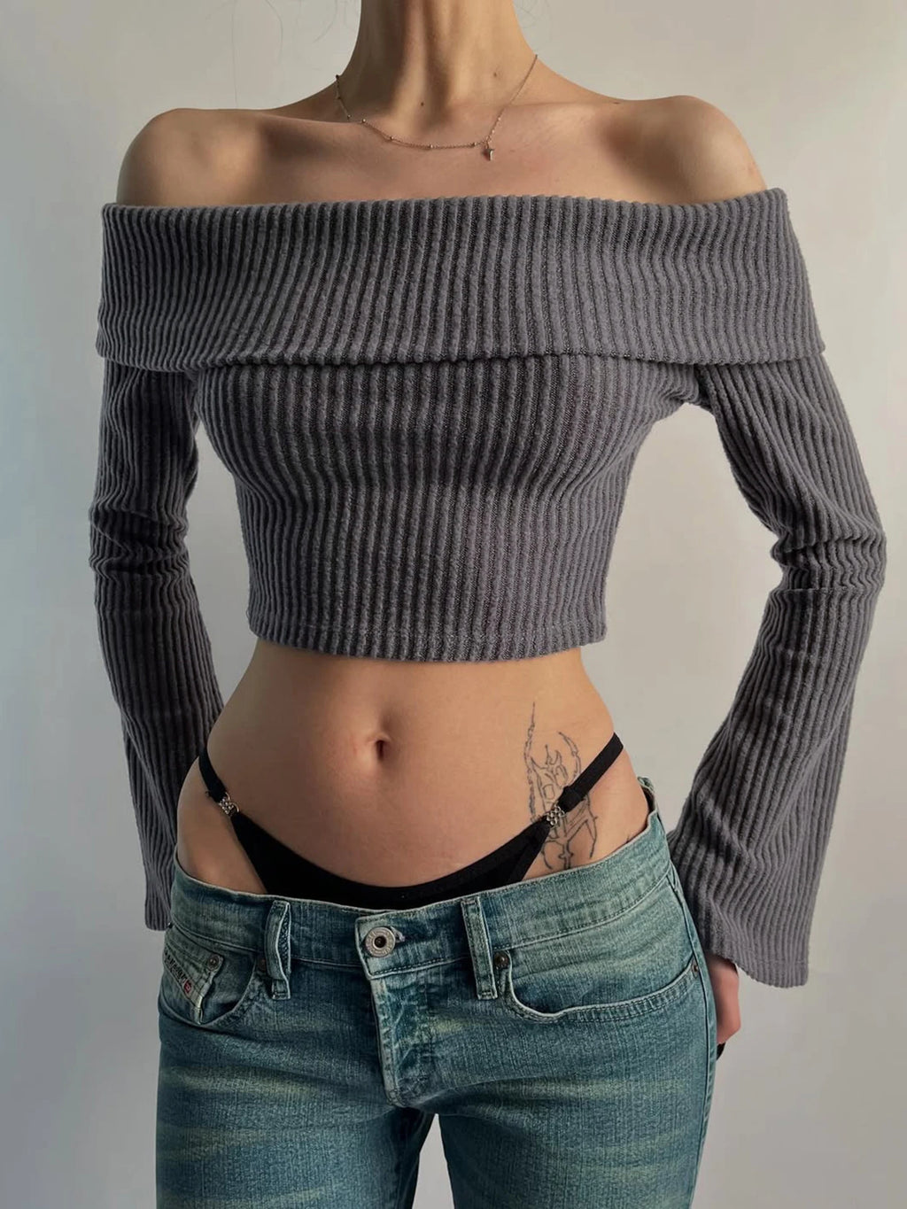 Off-Shoulder Flare-Sleeve Crop Top