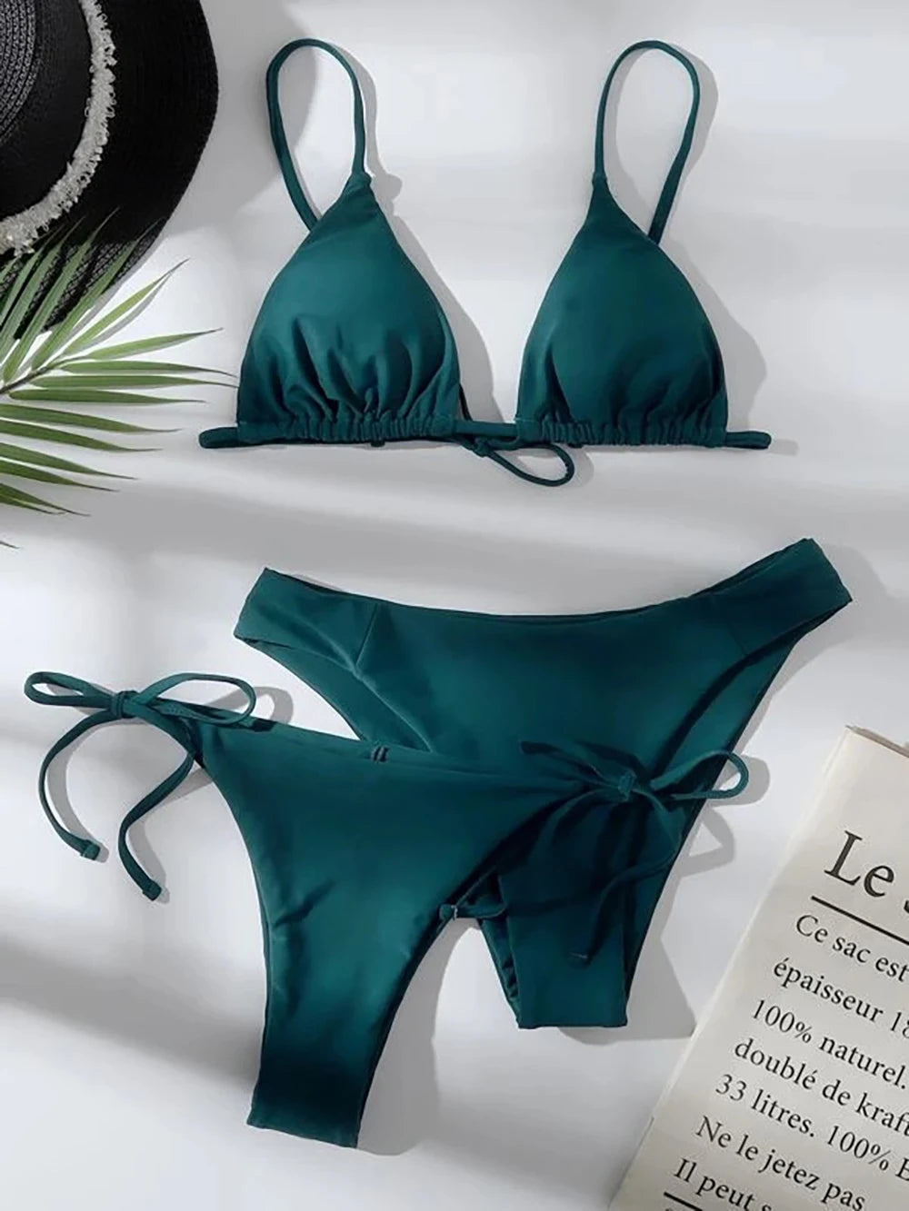 Halter Three-Piece Tie-Side Bikini Set