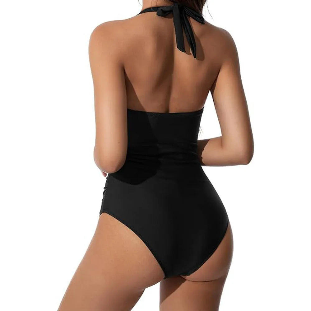 Ruched Halter Tummy-Control One-Piece Swimsuit