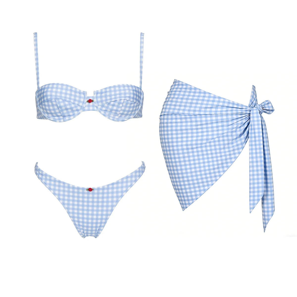 Striped Three-Piece Bandeau Bikini Set