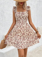 Ruffle-Hem Floral Beach Dress