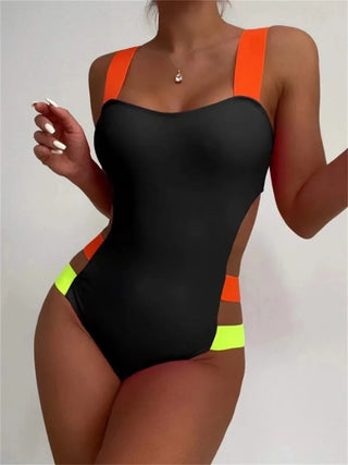 Contrast Strap Cut-Out Swimsuit