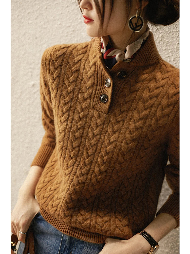 Arden Cable-Knit Cashmere Blend Sweater – Brown