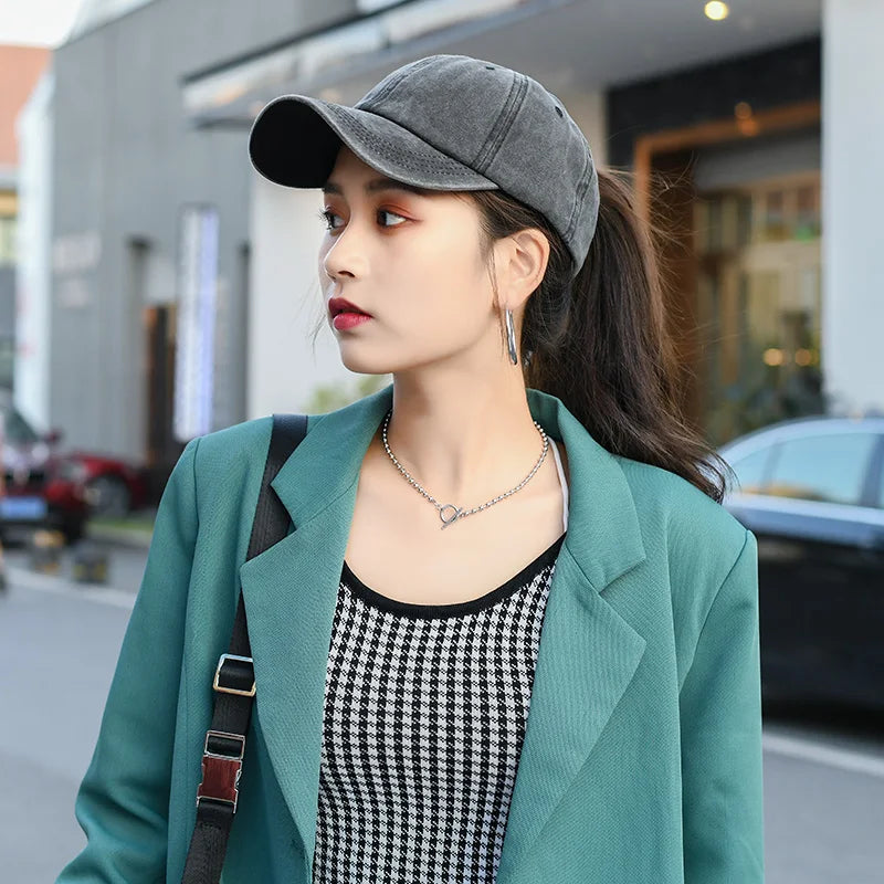Washed High Ponytail Baseball Cap