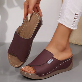Peep-Toe Platform Wedge Slides