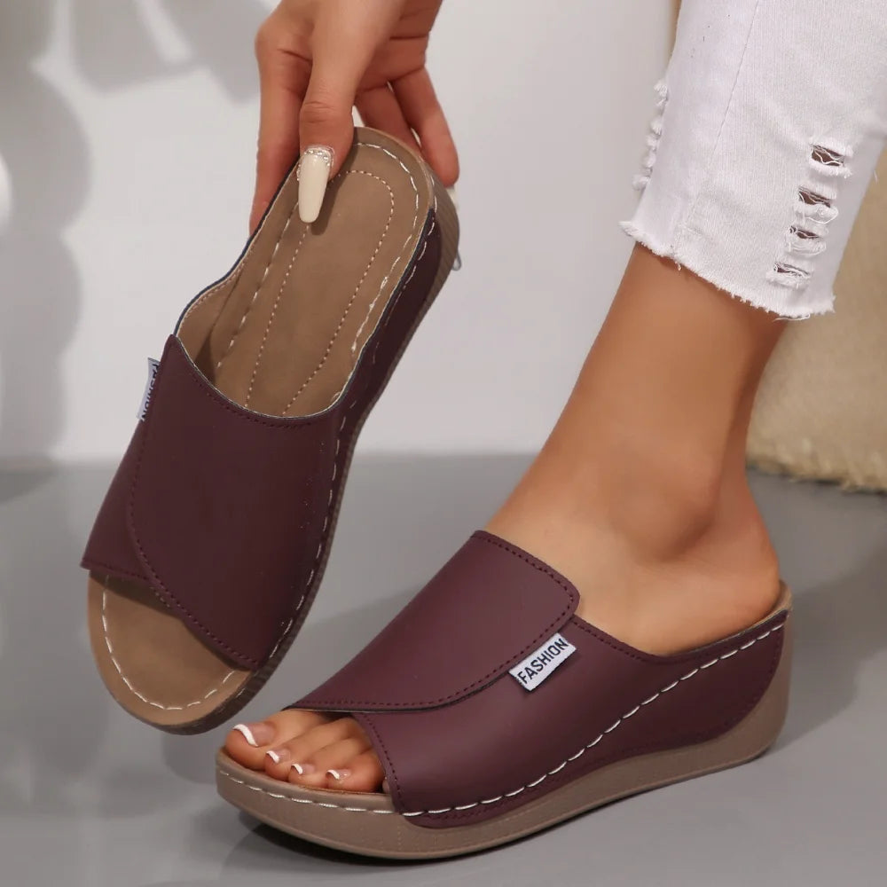 Peep-Toe Platform Wedge Slides