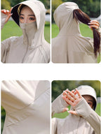 Summer Women's Sun Protective Clothing Breathable Traveling Brim Ponytail Hole Sun Hoodie Detachable Shopping Long-Sleeved Shirt