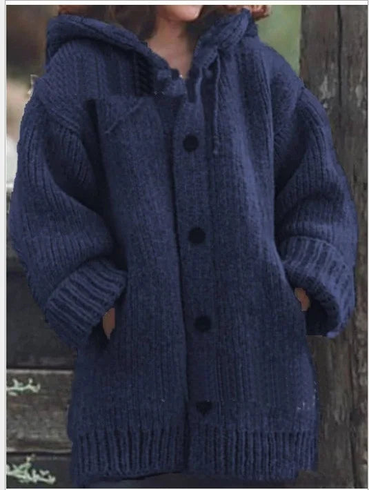 Cotton Knit Hooded Cardigan
