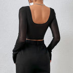 Embroidered Lace Mesh Cropped Blouse