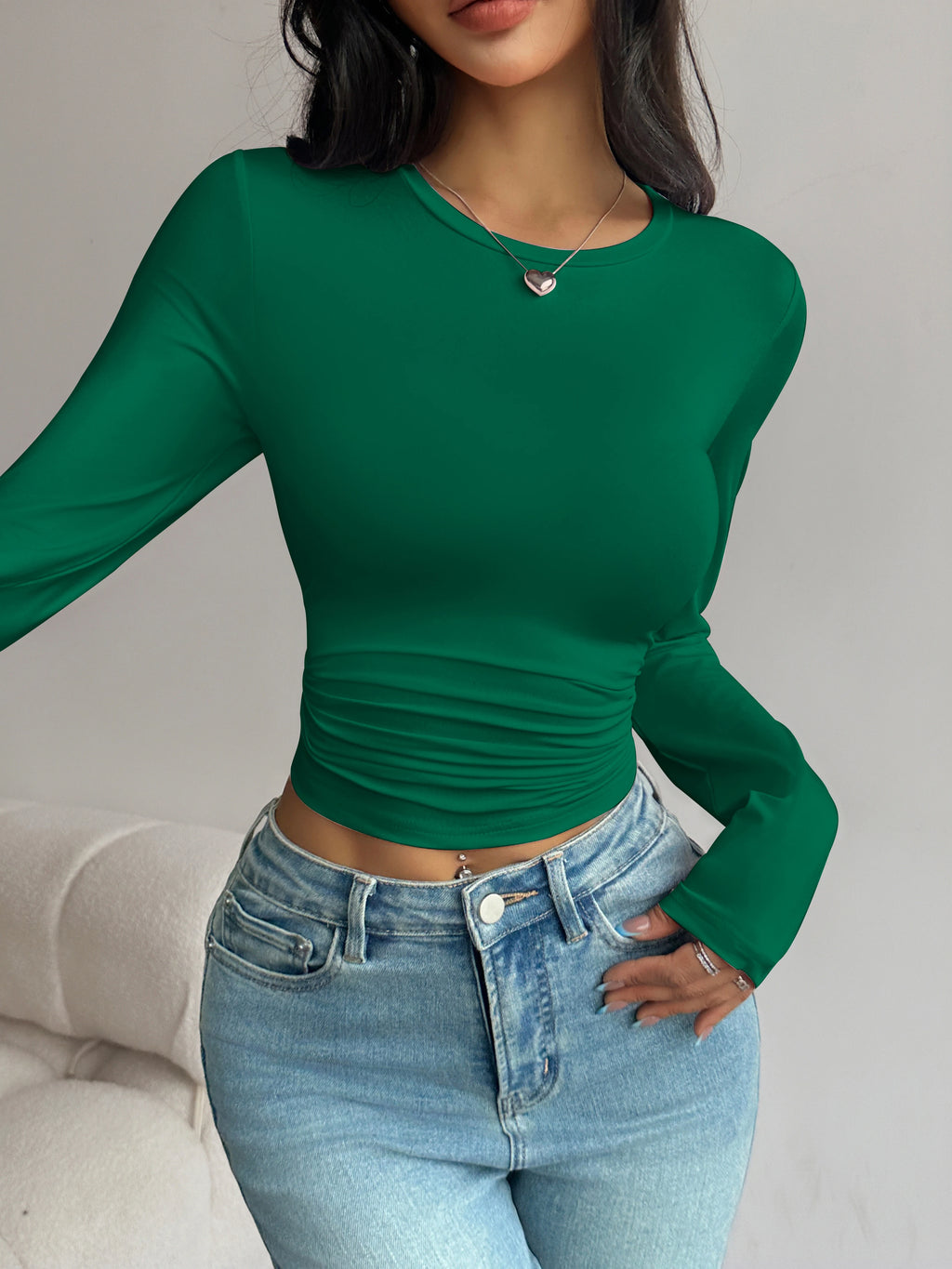 Long-Sleeve Slim-Fit Crop T-Shirt