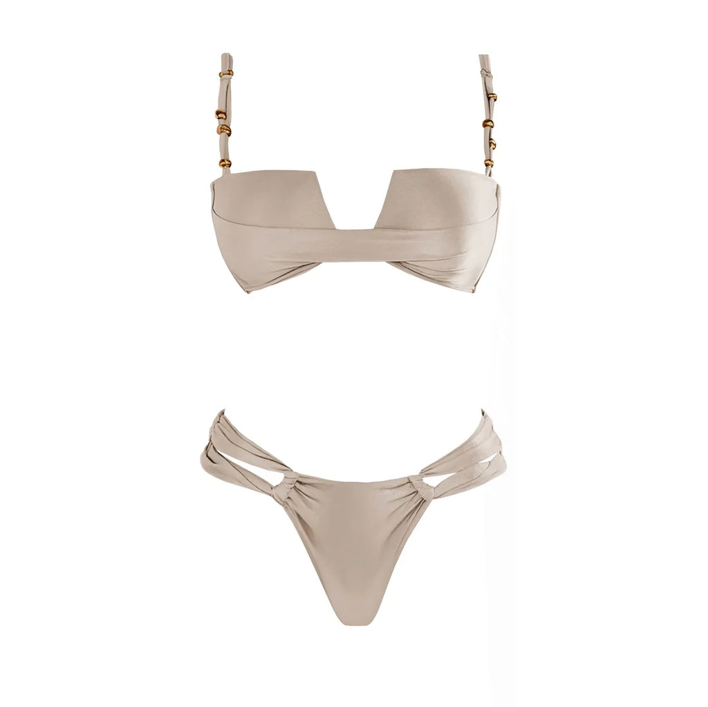 Strappy Three-Piece Bandeau Bikini Set