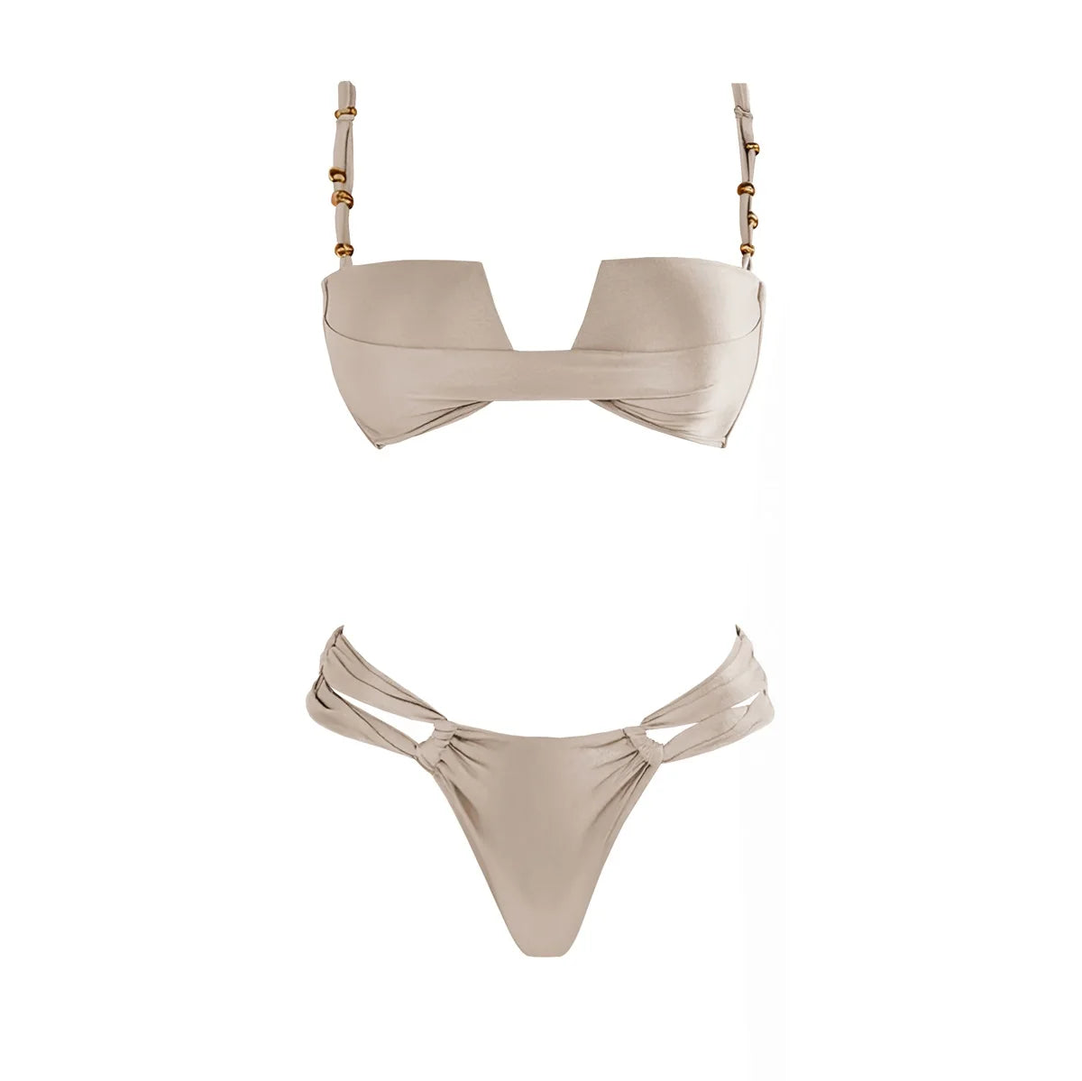 Strappy Three-Piece Bandeau Bikini Set