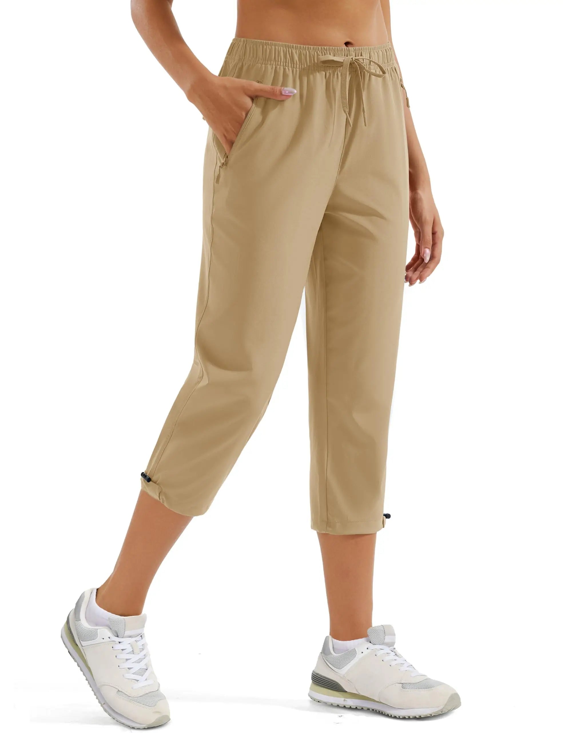 TACVASEN Women's Hiking Capris Pants UPF 50+ Lightweight Quick Dry Workout Travel Summer Casual Drawstring Pants Zipper Pockets
