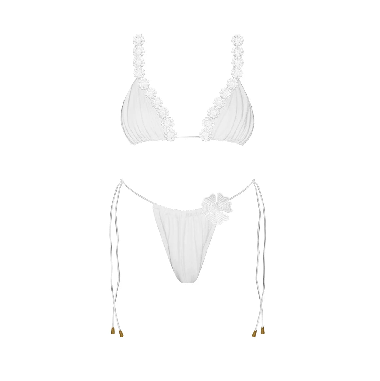 Floral Mesh-Skirt Bandeau Bikini Set