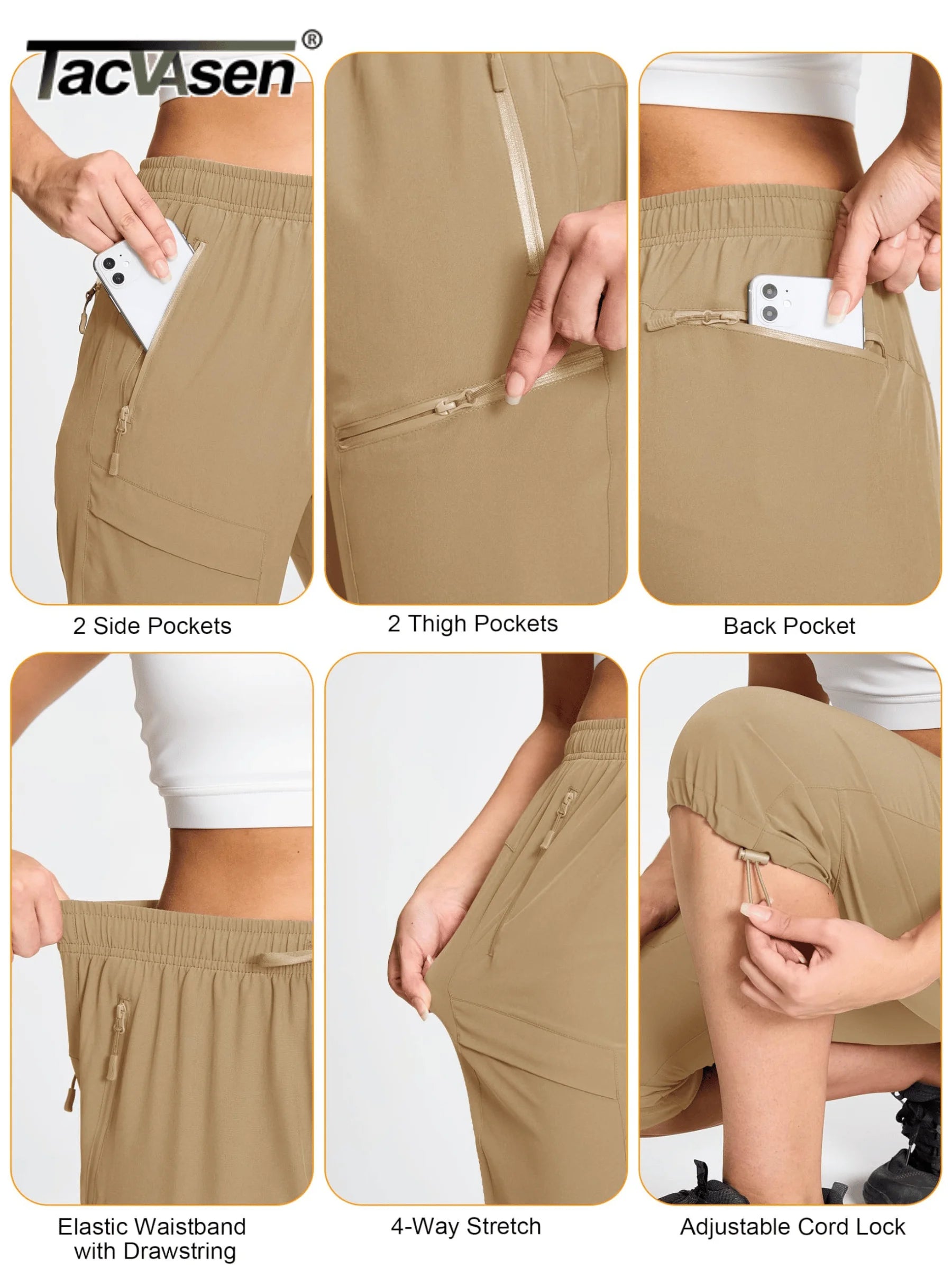 TACVASEN UPF50+ Quick Dry Capri Pants Womens Summer Hiking Cargo Pants 5 Pockets Waterproof Sun UV Protection Knee Length Shorts
