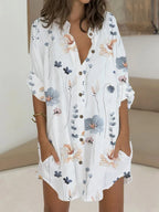 Plus-Size Printed Button-Up Blouse