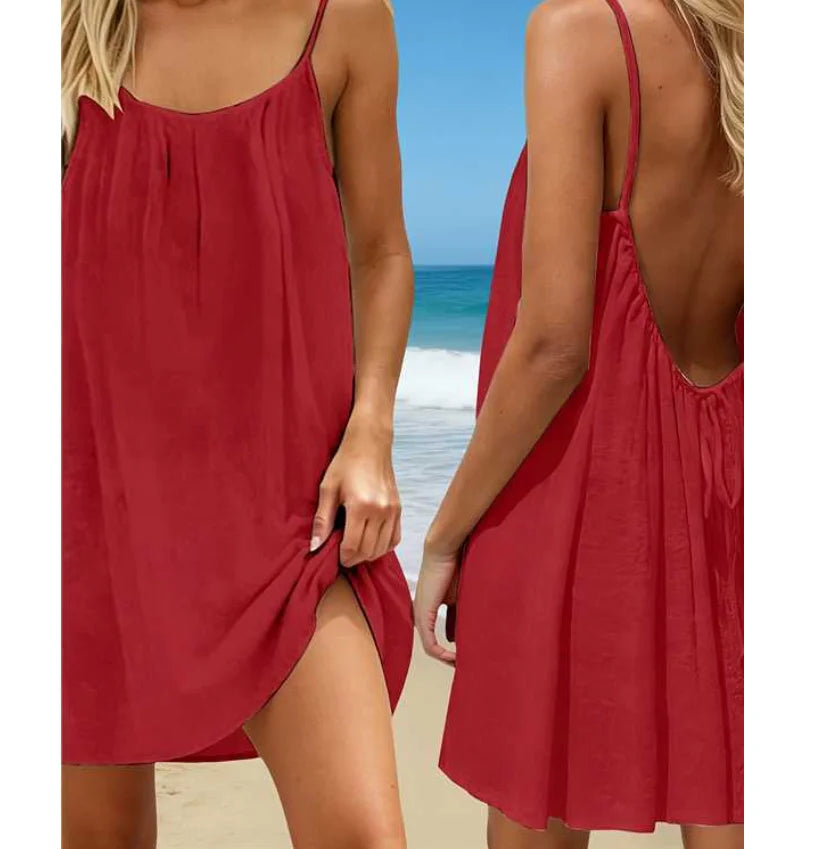 Aurelia Sun Backless Adjustable-Strap Sundress – Black