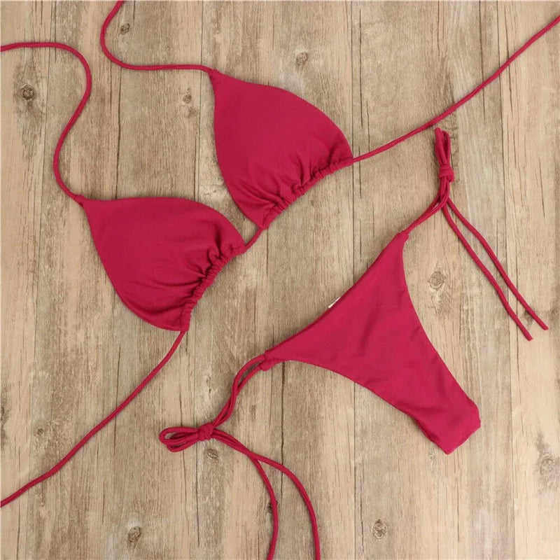Aurelia Sun Halter Tie-Side Bikini – Rose Red – image 6