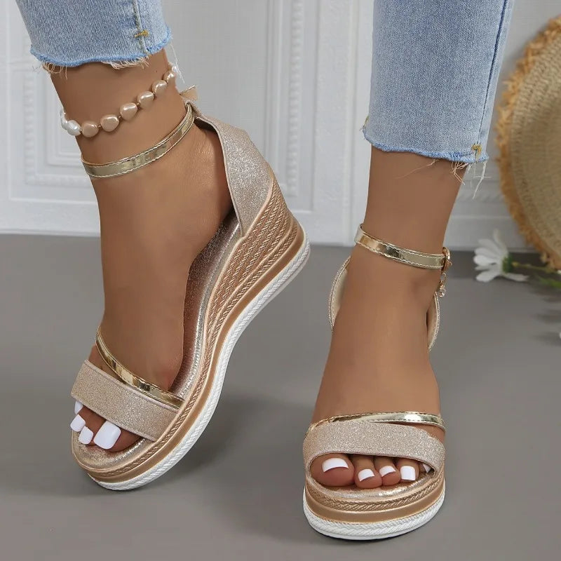 Metallic Platform Wedge Sandals